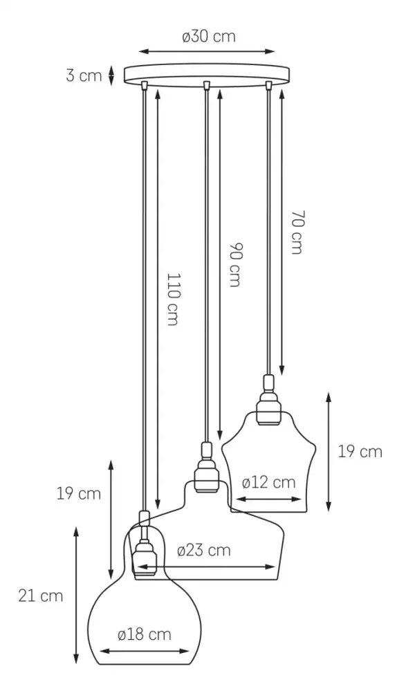 Kaspa 10877305 LONGIS - Trojramenné závěsné svítidlo, čiré sklo, zlaté patice, 3 x E27, Ø 40cm