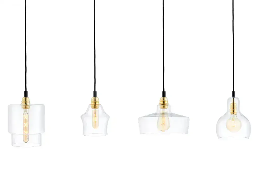 Kaspa 10876405 LONGIS GOLD - Čtyřramenné závěsné svítidlo, čiré sklo, černá, 4 x E27