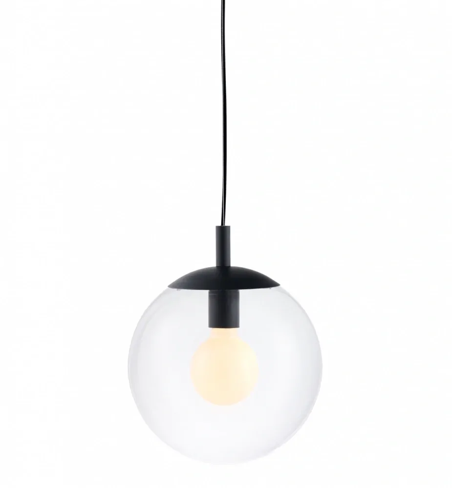 Kaspa 10731102 ALUR S - Závěsné svítidlo s kulatým transparentním stínidlem, černé prvky, 1 x E27, Ø 25cm