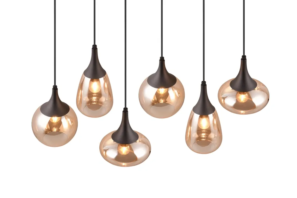 Trio Leuchten 317000613 LUMINA - Závěsné svítidlo s jantarovými stínidly nad jídelní stůl, 6 x E14, šířka 93cm