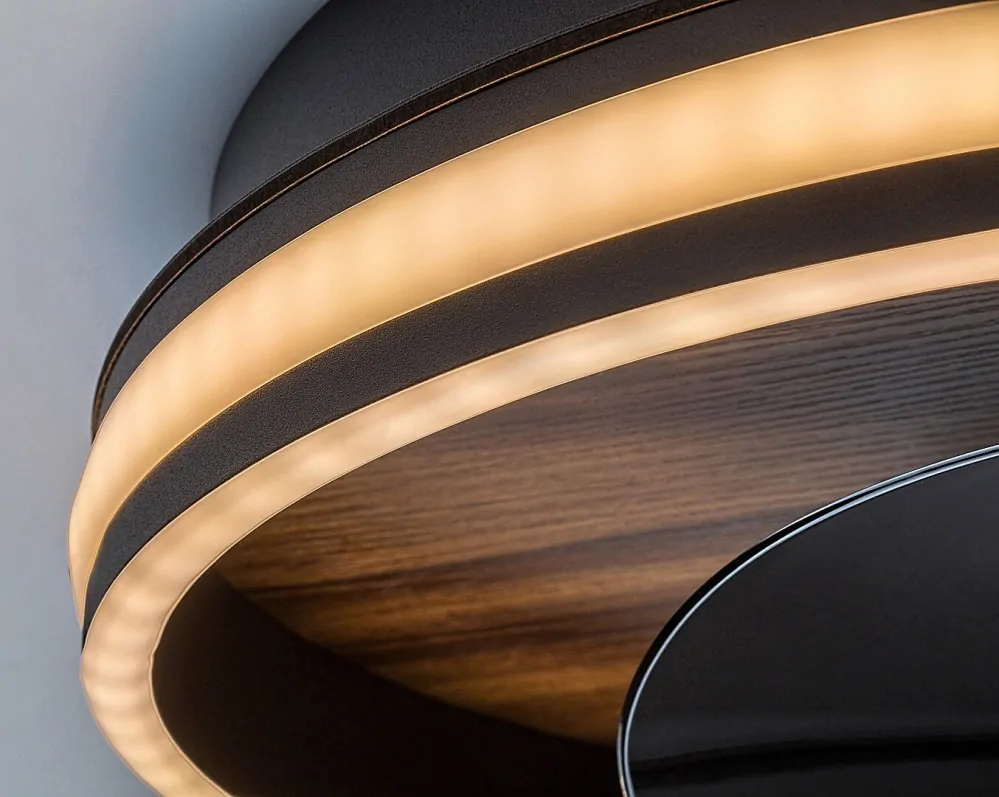 RABALUX 71016 FAUSTINE - Stropní LED černý ventilátor s dýhovou deskou a s dálkovým ovladačem, 3 rychlost, LED 30W, 3000-6500K, Ø 47cm