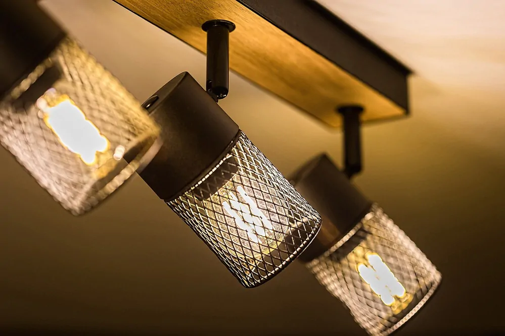 Rabalux 71154 METTA - Stropní bodové svítidlo v černé barvě se dřevěným prvkem, 4 x E14, šířka 56cm