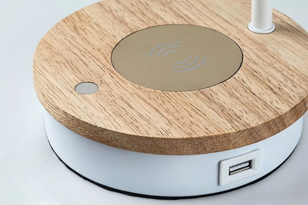 Rabalux 74001 MOSLEY - Dotykem stmívatelná lampička s USB výstupem na nabíjení mobilu + bezdrátové nabíjení, 1 x E14