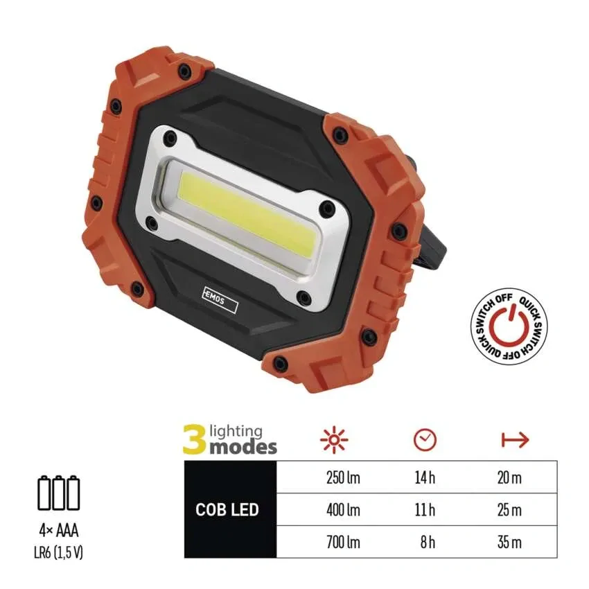 Emos P4113 COB LED - LED přenosná svítidla na 4x AA baterii, 700lm, IP43