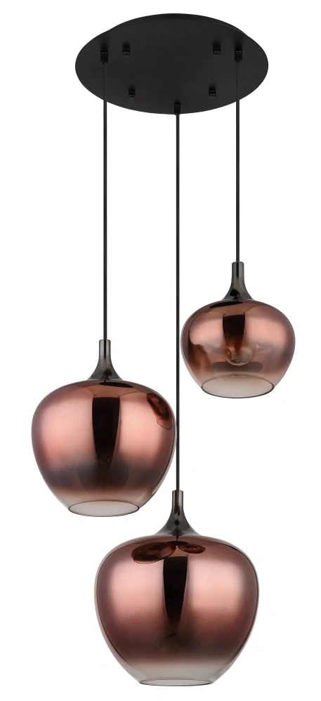 Globo 15548-3HG MAXY - Závěsný černý lustr s měděnými skleněnými stínidly, 3x E27, Ø 48cm 