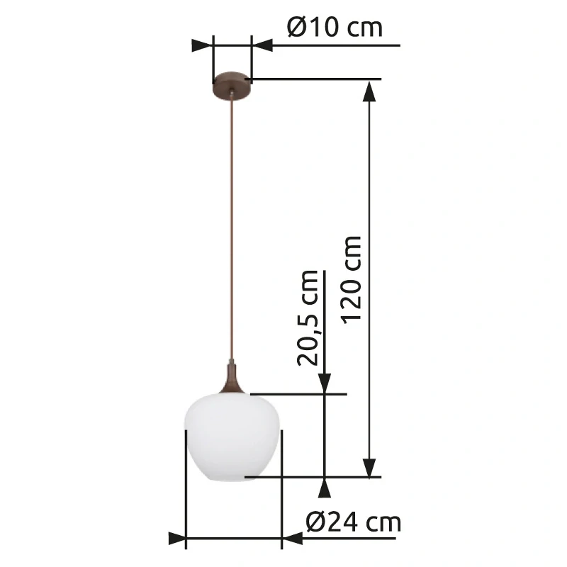Globo 15548HC MAXY - Závěsný hnědý lustr s bílým stínidlem, 1x E27, Ø 24cm 