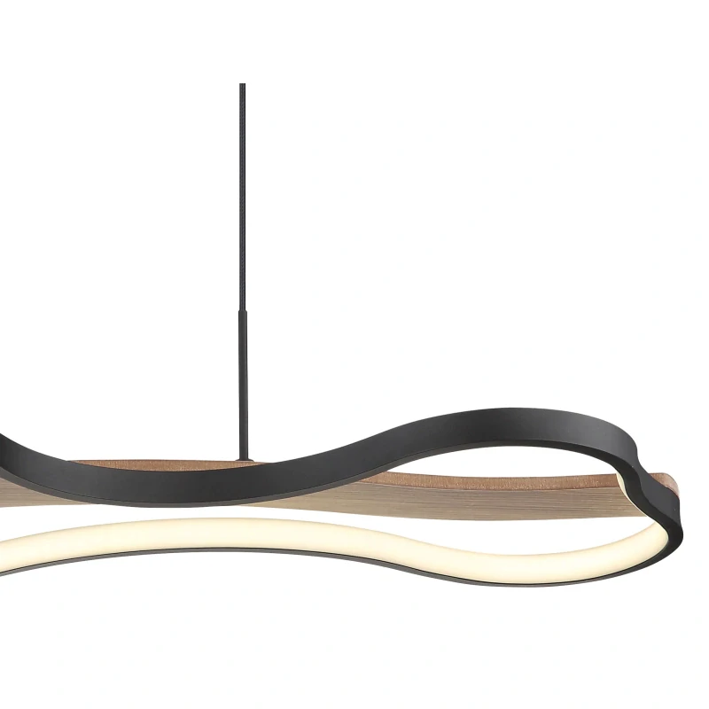 Globo 67181H BEZZY - Moderní LED lustr nad jídelní stůl v černé barvě se dřevem, dálkové ovládání LED 30W, 2700 - 6000K, 80 x 28cm