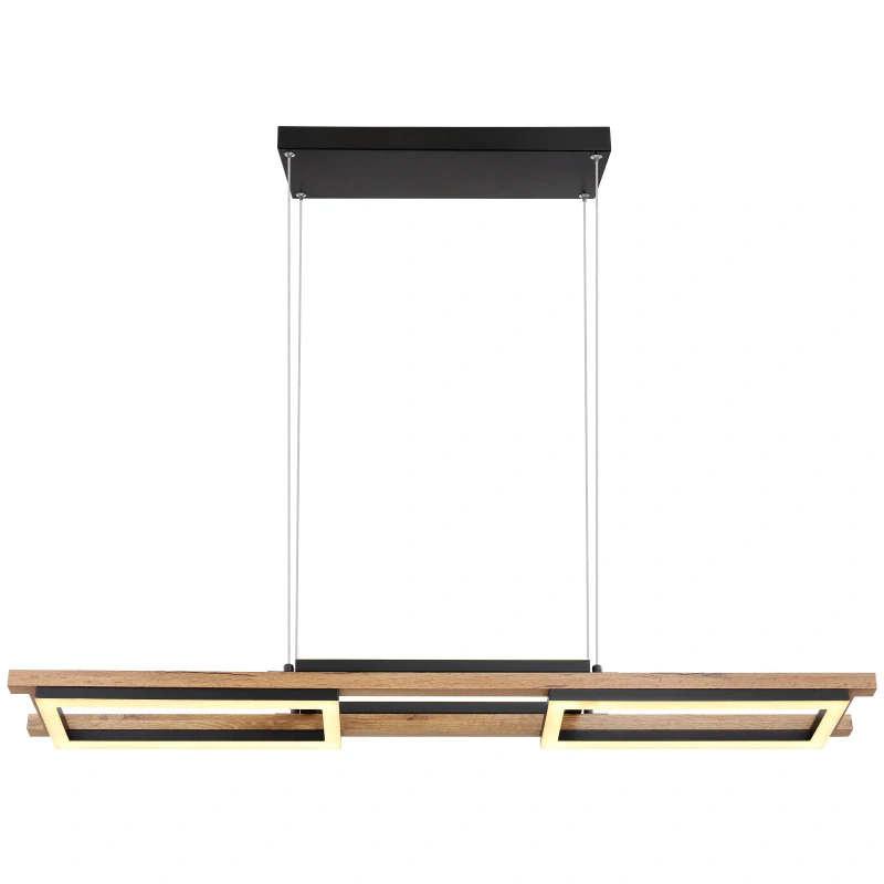Globo 67266H ILLA - Moderní LED závěsný lustr v černé barvě s MDF dřevem, LED 30W, 3000K , 100 x 14cm