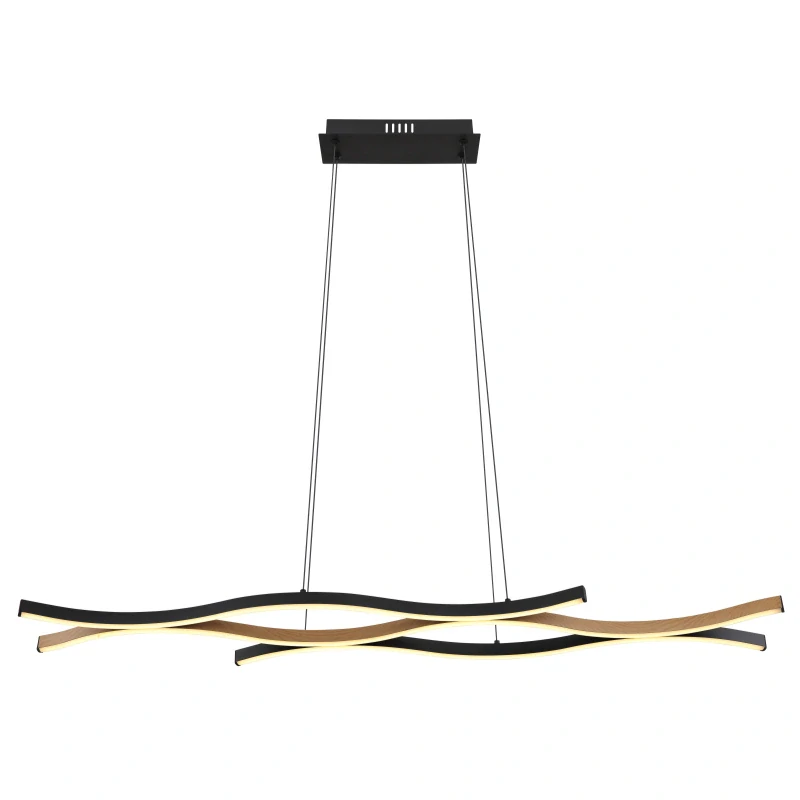 Globo 67206HW GERONIMO - Moderní LED svítidlo nad stůl v černé barvě s prvkem imitujícím dřevo, LED 35W, 3000K , 108 x 18cm