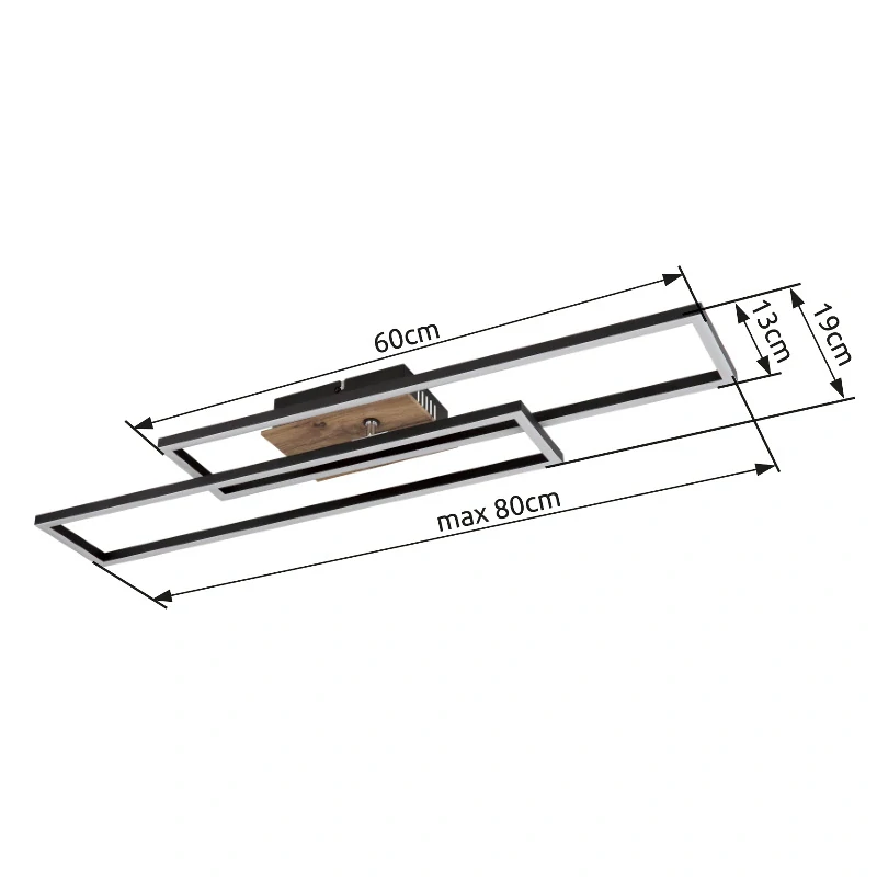 Globo 67208-30 DAKARI - Moderní LED stropní lustr v černé barvě s MDF dřevem, LED 30W, 3000K , 80 x 60cm