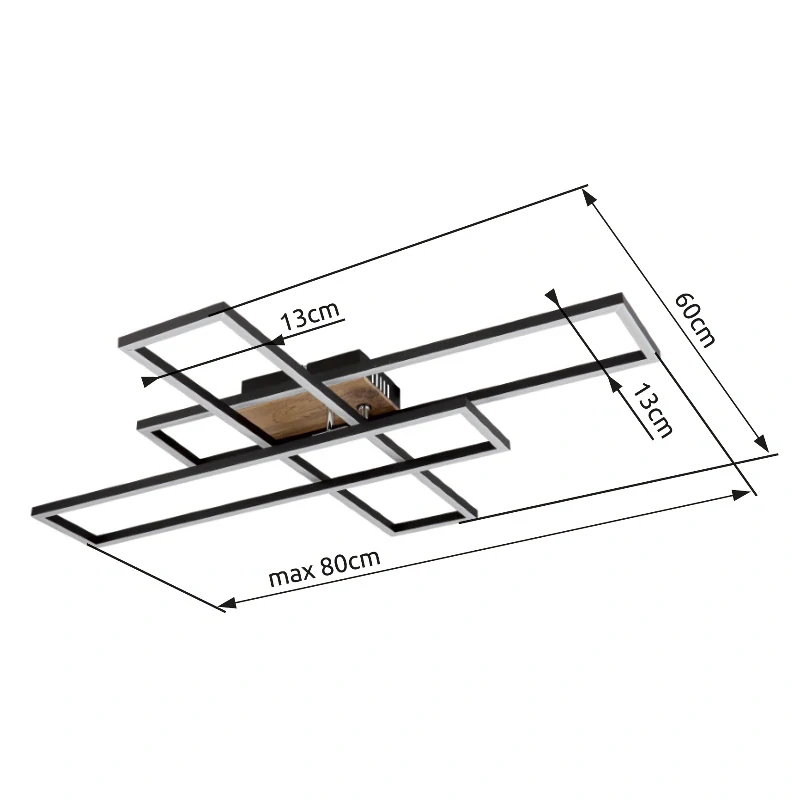 Globo 67208-40 DAKARI - Moderní LED stropní lustr v černé barvě s MDF dřevem, LED 40W, 3000K , max 80 x 60cm