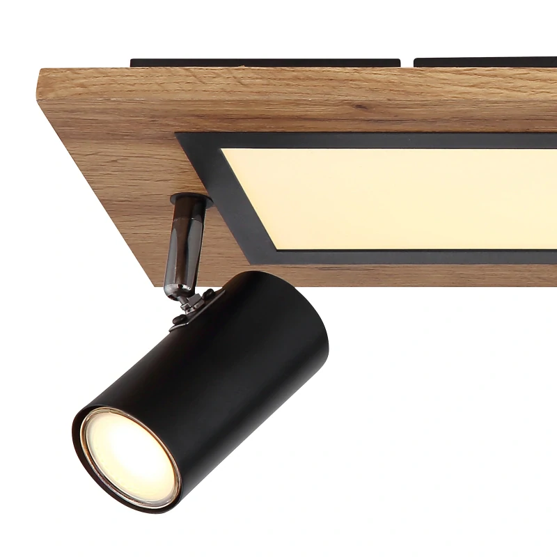 Globo 67306D1 ULLA - LED stropní svítidlo v černé barvě s MDF dřevem a natáčecími bodovkami, LED 24W + 3x GU10, 3000K, 80 x 20cm