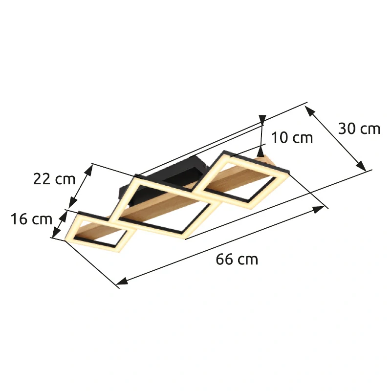 Globo 67288D1 DUSTIN - LED stropní svítidlo v černé barvě s lištou imitující dřevo, LED 29W, 3000K, 66 x 30cm