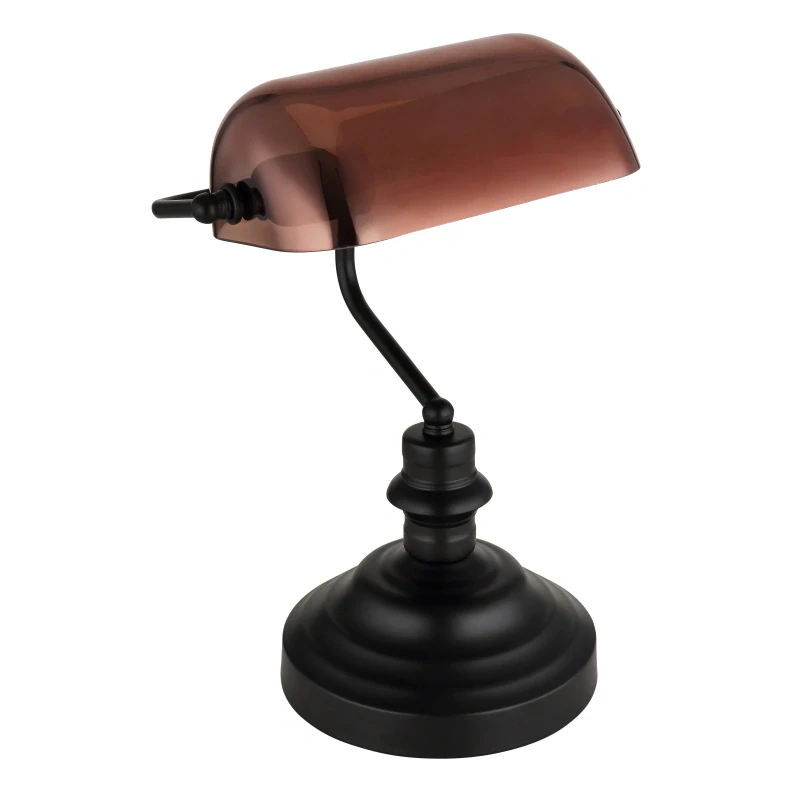 Globo 2491C Antique - Bankéřská lampička, černá montura, měděné sklo, 1 x E27
