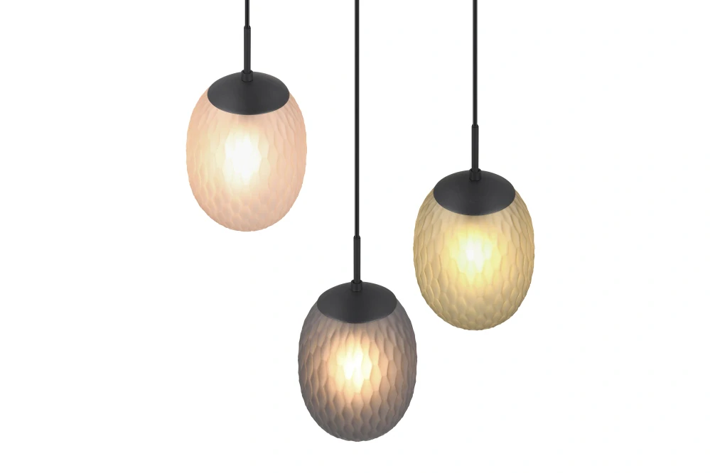 Trio Leuchten 364230317 FACETTE - Závěsný trojramenný lustr se skleněnými stínidly, 3 x E27, Ø 43cm