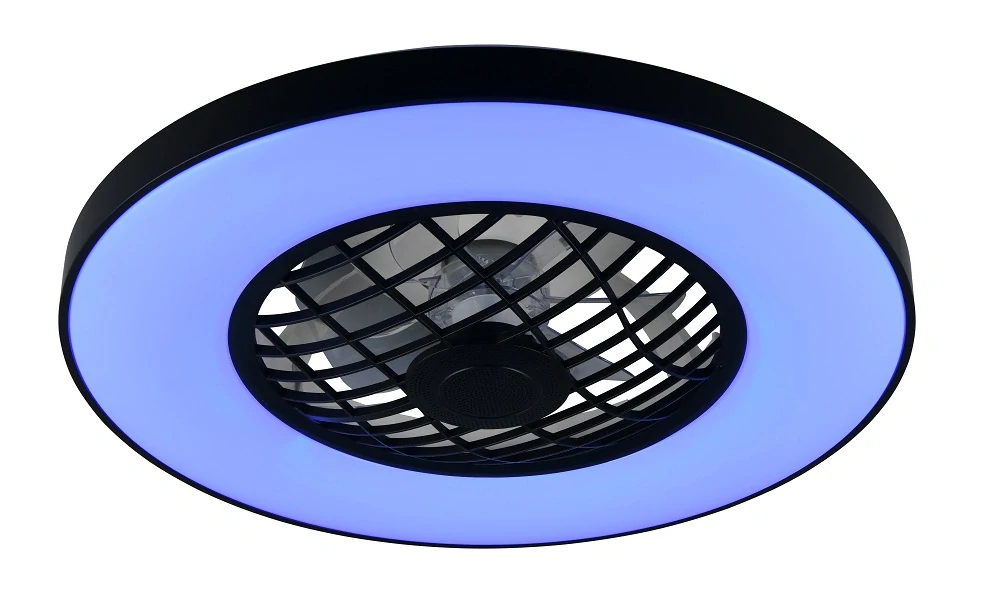Trio Leuchten R64462102 LINKöPING - Stropní černý RGB LED ventilátor s dálkovým ovladačem a bluetooth reproduktorem, LED 53W, 2700-6500K, Ø 59cm