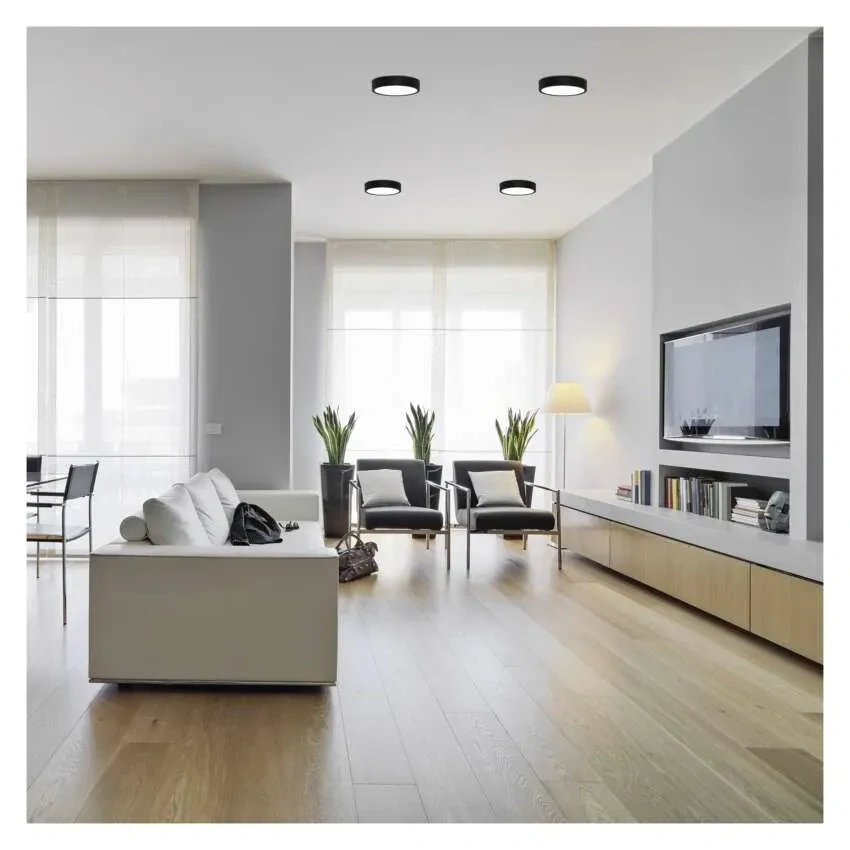 EMOS ZM5333 NEXXO - Přisazený stropní LED panel v černé barvě, 12,5W, 1100lm, 3000 + 3500 + 4000K, IP40/IP20, Ø 17cm