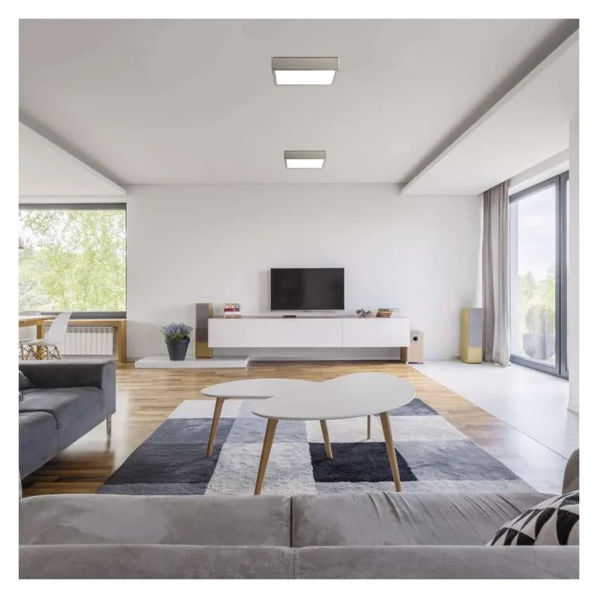 EMOS ZM6253 NEXXO - Přisazený stropní LED panel v broušeném niklu, 28,5W, 2700lm, 3000 + 3500 + 4000K, IP40/IP20, 30 x 30cm