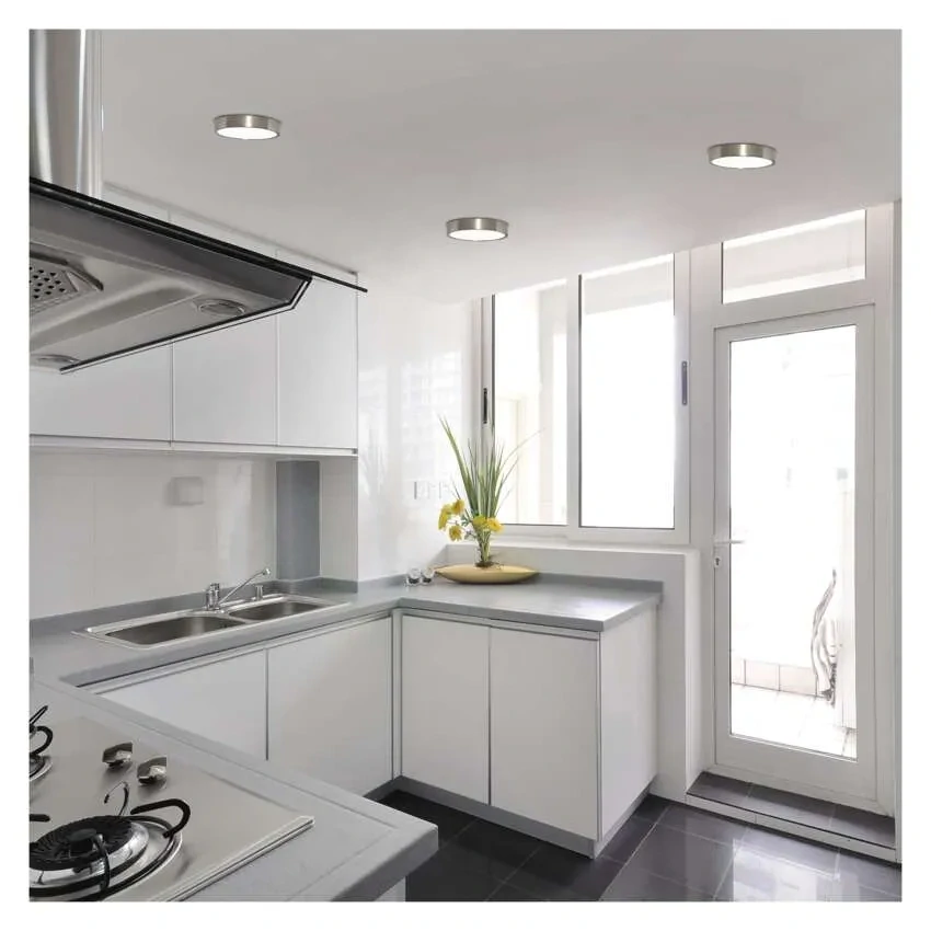 EMOS ZM5233 NEXXO - Přisazený stropní LED panel v broušeném niklu, 12,5W, 1100lm, 3000 + 3500 + 4000K, IP40/IP20, Ø 17cm