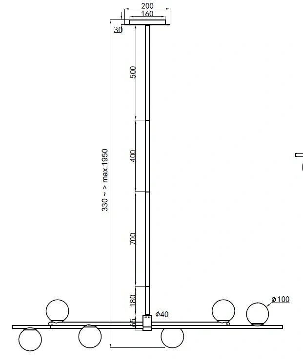 Trio Leuchten 368900680 FLAMING - Moderní svítidlo na tyči v černo zlaté barvě, 6 x G9, 120 x 73,5cm