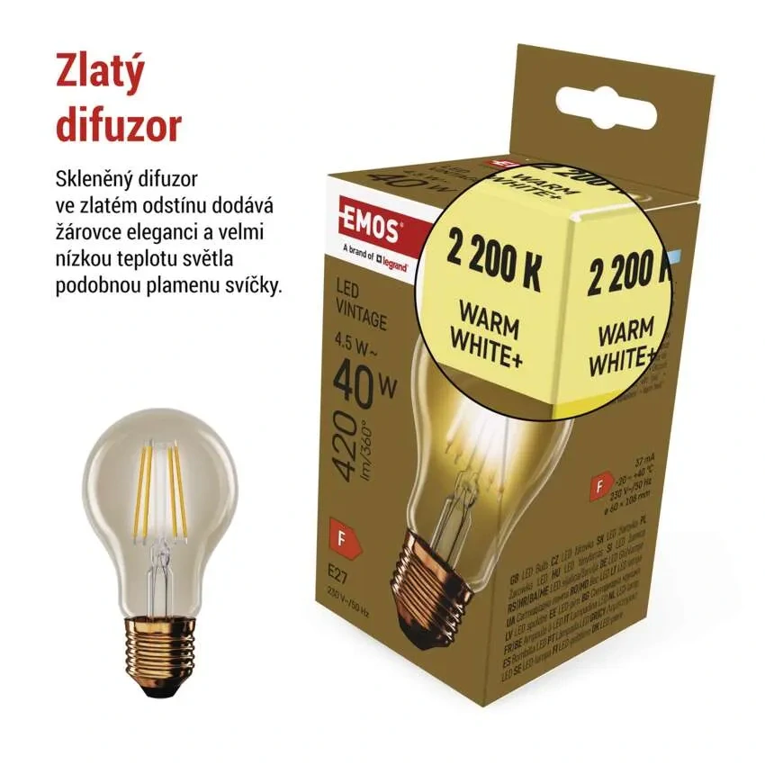 Emos Z55032 DECO VINTAGE BULB - Retro LED dekorativní žárovka A60, 4,5W, 2200K