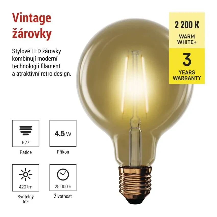 Emos Z52032 DECO VINTAGE BULB - Retro LED dekorativní žárovka G95, 4,5W, 2200K