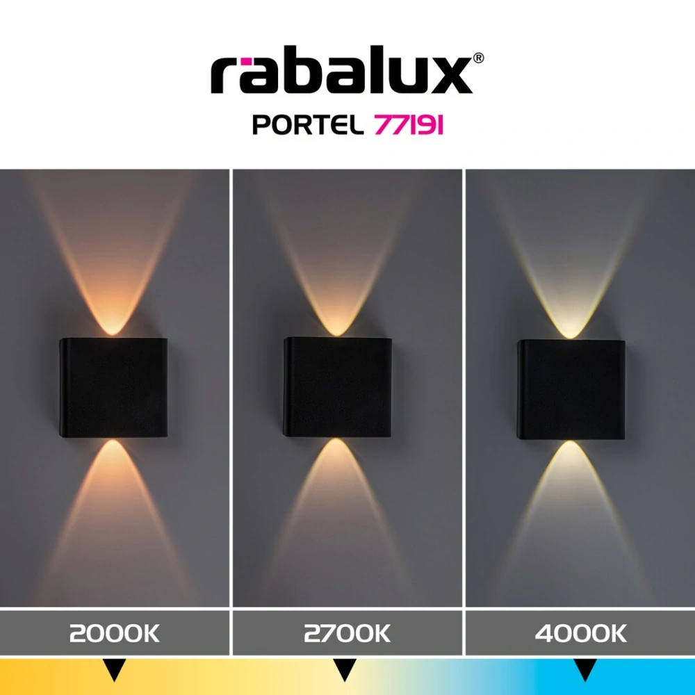 Rabalux 77191 PORTEL - LED nástěnné svítidlo v černé barvě, LED 2W, 2000-4000K, IP65