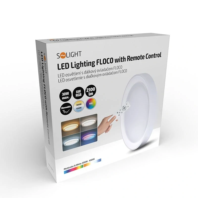 Solight WO8015 FLOCO - LED RGB stropní svítidlo stmívatelné dálkovým ovladačem, Ø 39,5cm, 36W, 3000-6500K + RGB