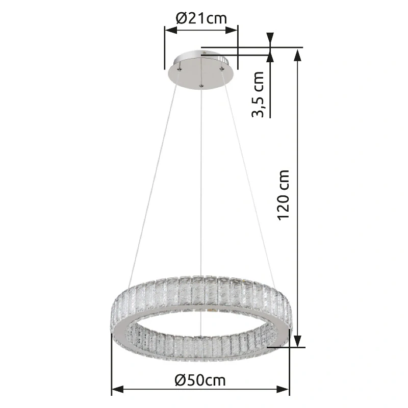 Globo 67162-50 MUCKY - Křišťálový závěsný lustr stmívatelný ovladačem, LED 50W, 2700–6500K, Ø 50cm
