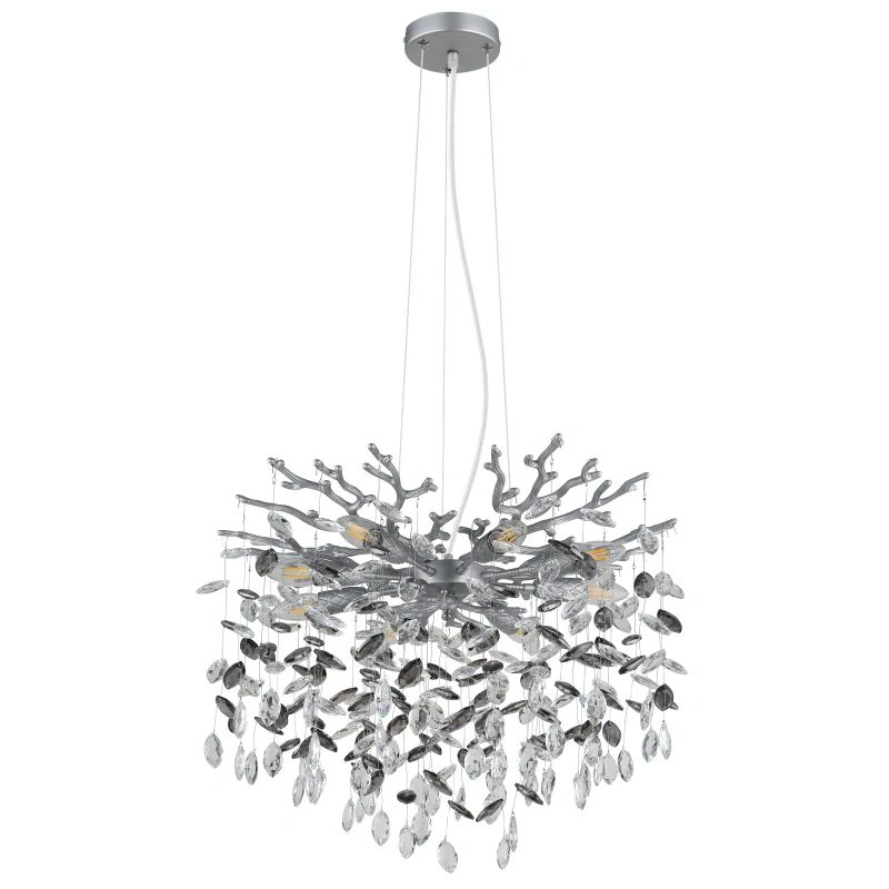 Globo 64138H1S QUEENA - Závěsný lustr se skleněnými kříšťálovými ověsky, 8 x E14, 60cm