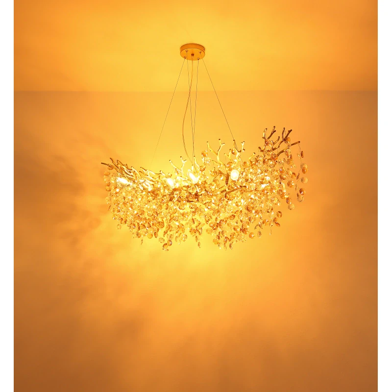 Globo 64138H3G QUEENA - Závěsný zlatý lustr se skleněnými kříšťálovými ověsky, 10 x E14, 100 x 45cm