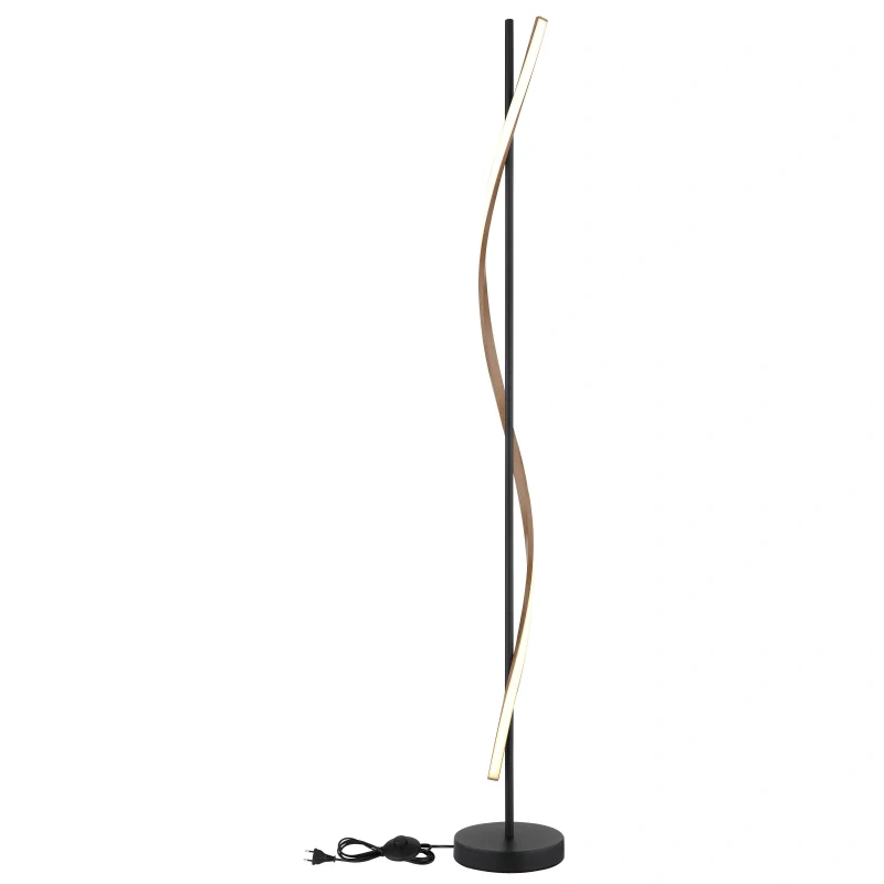 Globo 67354S WATKINS - Stojací lampa v matné černé barvě s imitací dřeva 30W, 3000K, 150cm