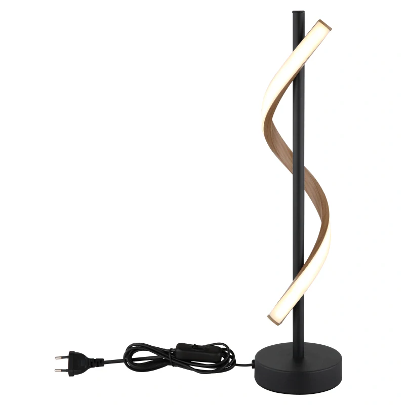 Globo 67354T WATKINS - Stolní lampa v matné černé barvě s imitací dřeva 12,5W, 3000K, 49cm