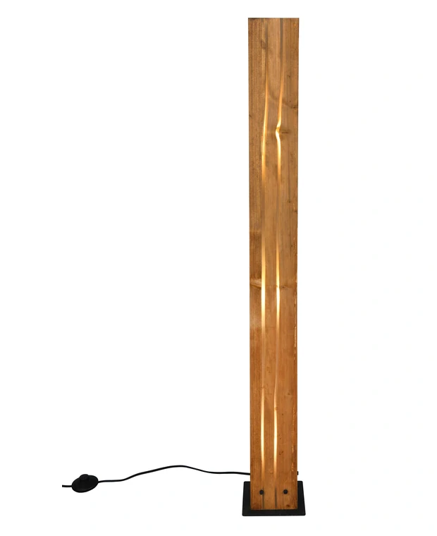 Trio Leuchten 463300330 KARUNI - Stojací dřevěná lampa s nášlapným vypínačem, 3 x E27, 121cm