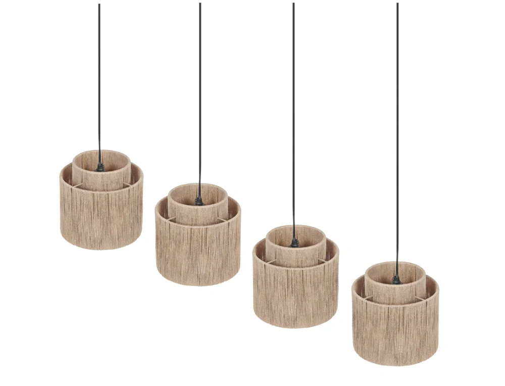 Trio Leuchten 366800436 SMILLA - Závěsný čtyřramenný lustr se stínidly z juty, 4 x E27, 121cm