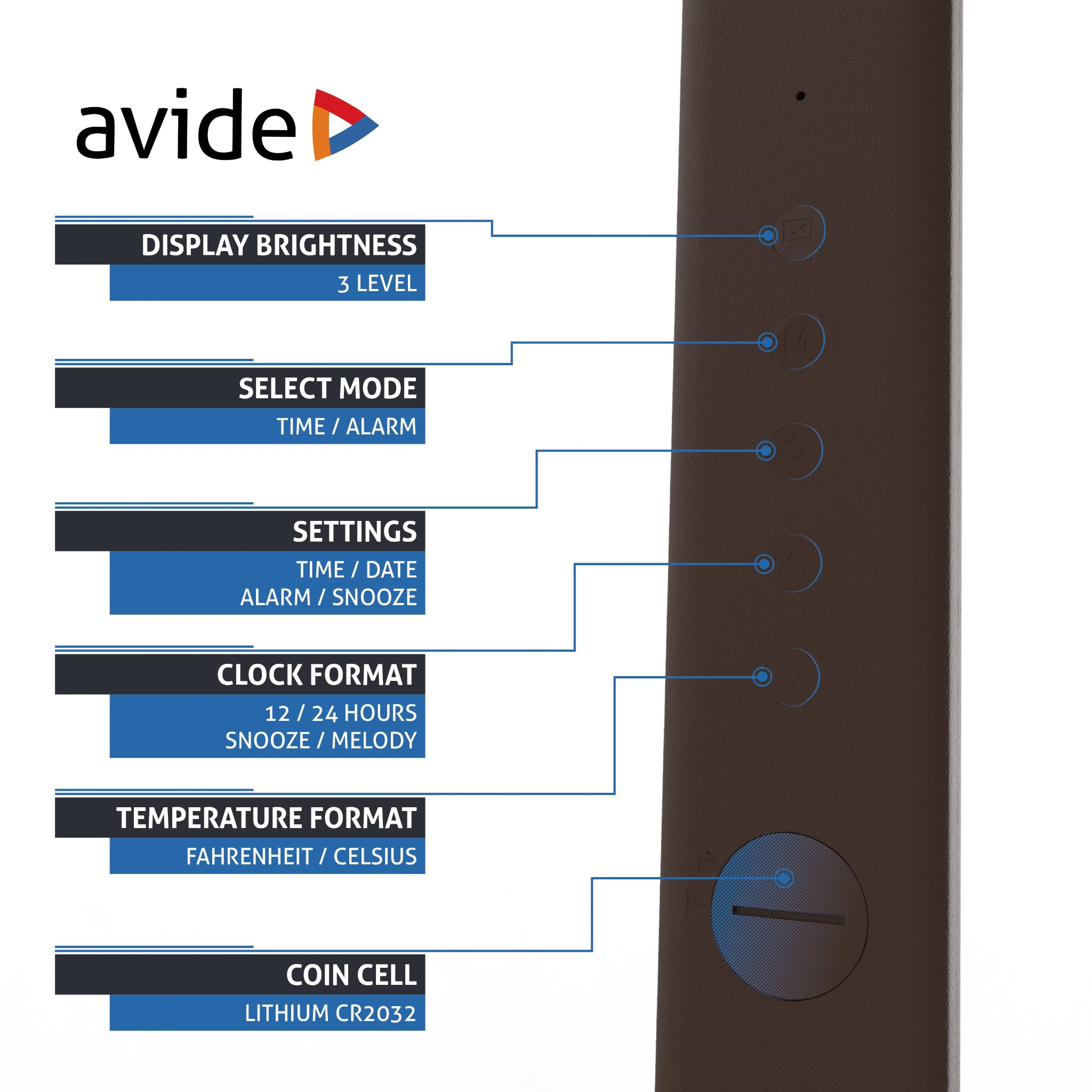 Avide Calendar Office - Stolní kancelářská lampička s displejem v hnědé barvě LED 6W