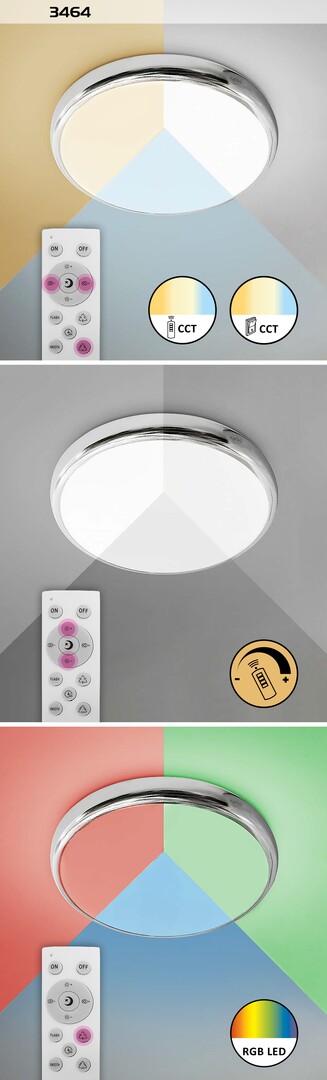 Rabalux 3464 BALTHASAR - Stropní LED RGB svítidlo do koupelny , LED 18W, 3000-6500K + RGB, Ø 30cm, IP44, dálkový ovládání