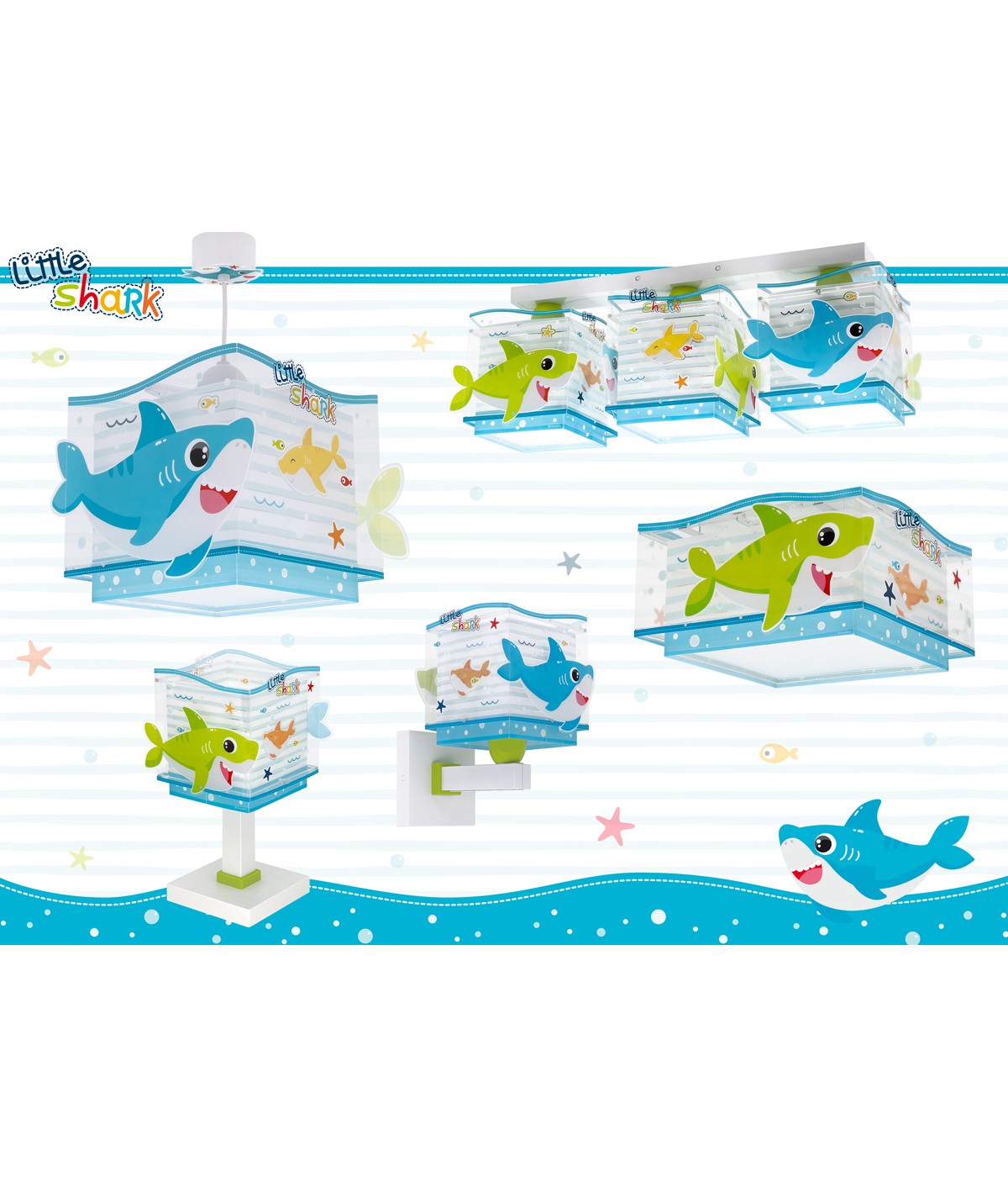 Dalber 63476 SHARKS - Dětské fosforeskující stropní svítidlo s motivem malých žraloků + Dárek 2x LED žárovka