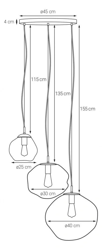 Kaspa 10424308 AVIA - Trojramenné závěsné svítidlo, průhledná nepravidelná grafitová skla, lesklý chrom, 3 x E27
