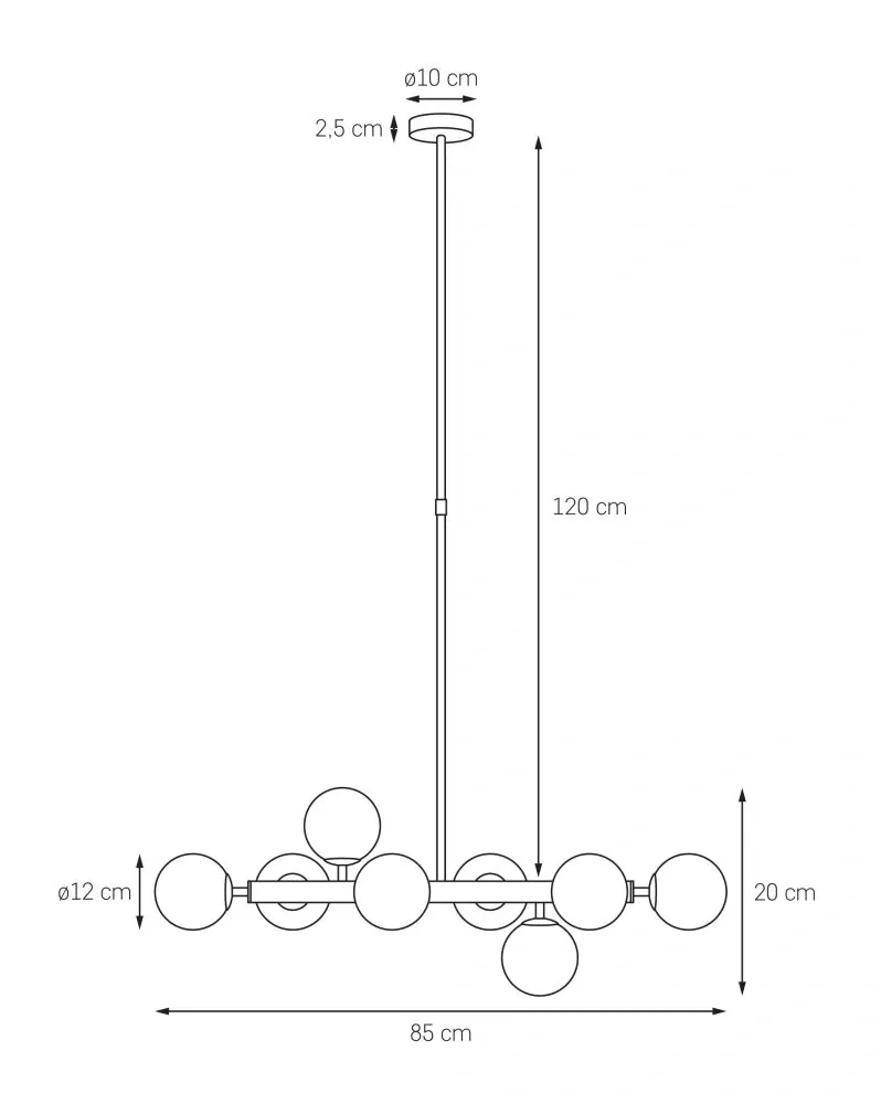 Kaspa 10754805 CUMULUS 2 - Stropní svítidlo na tyči ve zlaté barvě, bílá skla, 8 x E14, šířka 85cm