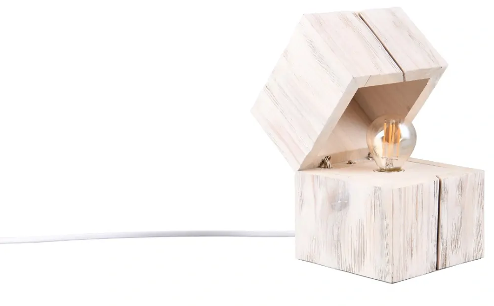 Trio Leuchten 514110101 TREASURE - Stolní dřevěná lampička na noční stolek, 1 x E14, včetně LED žárovky, bílé dřevo