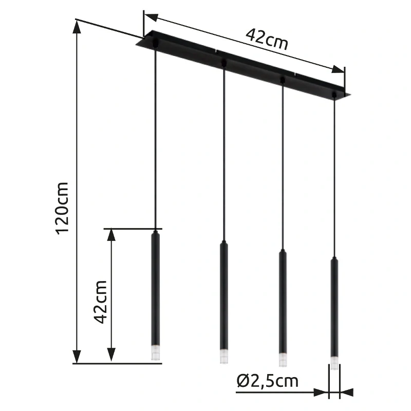 Globo 15629-4 BLAKE - Závěsný barové nebo kuchyňské svítidlo v černé barvě, 4 x G9, 76cm