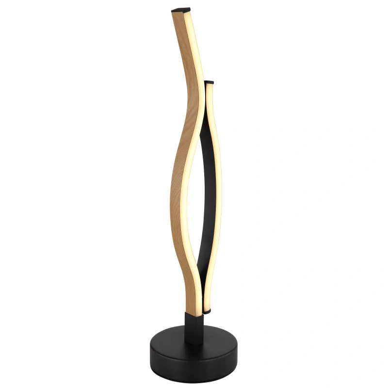 Globo 67206TW GERONIMO - Stolní moderní černá LED lampička s prvekm v imitaci dřeva, LED 12W, 3000K , 47cm