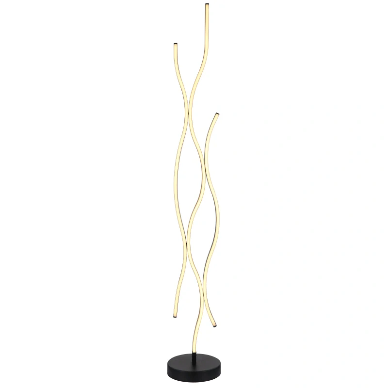 Globo 67206SW GERONIMO - Stojací černá moderní LED lampa s prvkem imituící dřevo, LED 28W, 3000K , 135cm