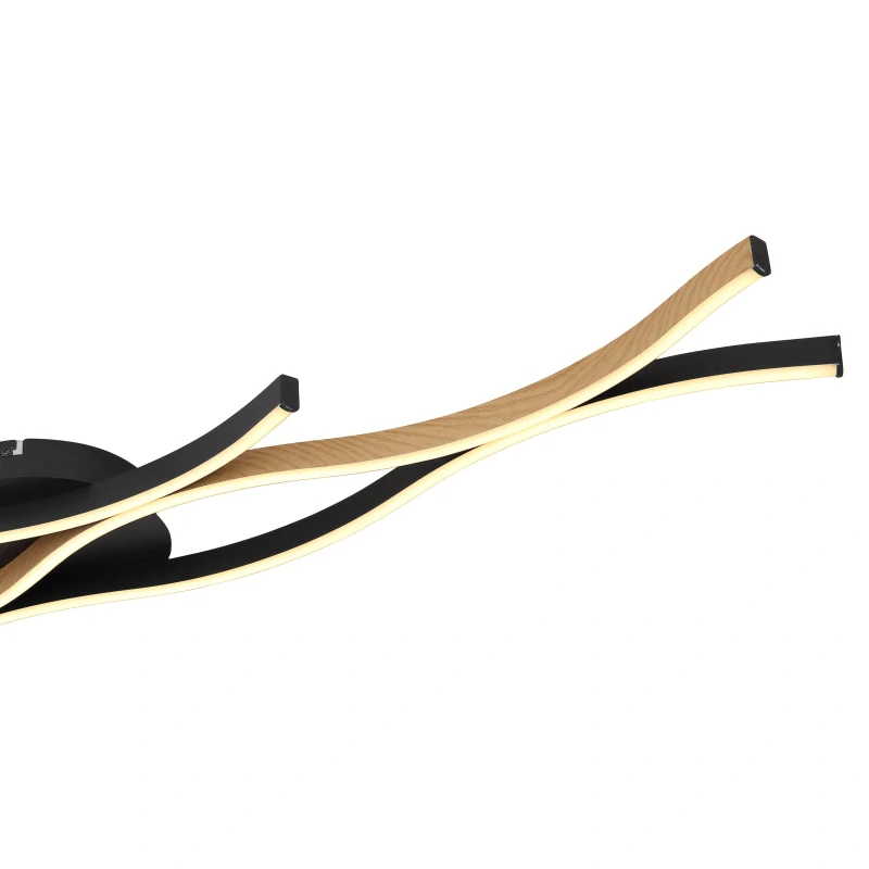 Globo 67206DW GERONIMO - Moderní LED stropní lustr v černé barvě s prvkem imitujícím dřevo, LED 35W, 3000K , 108 x 18cm