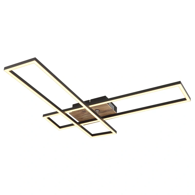 Globo 67208-30 DAKARI - Moderní LED stropní lustr v černé barvě s MDF dřevem, LED 30W, 3000K , 80 x 60cm