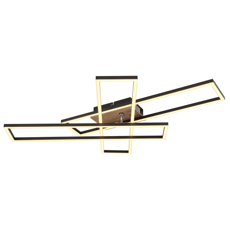 Globo 67208-40 DAKARI - Moderní LED stropní lustr v černé barvě s MDF dřevem, LED 40W, 3000K , max 80 x 60cm