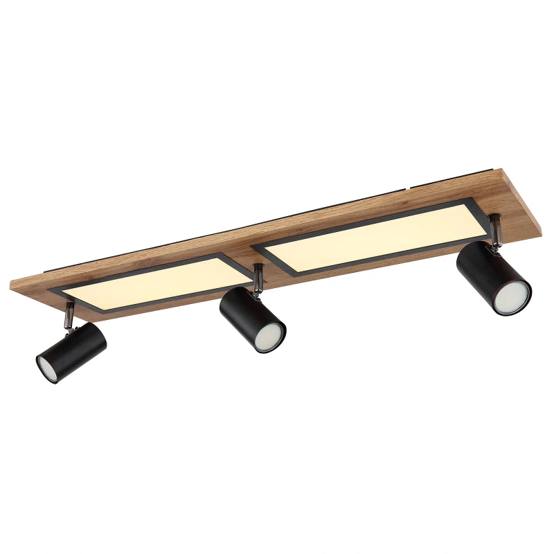 Globo 67306D1 ULLA - LED stropní svítidlo v černé barvě s MDF dřevem a natáčecími bodovkami, LED 24W + 3x GU10, 3000K, 80 x 20cm