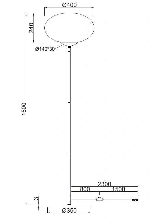 Trio Leuchten 563100132 FOMENTO - Černá stojací lampa se skleněným stínidlem, 1 x E27, Ø 40cm, 150cm