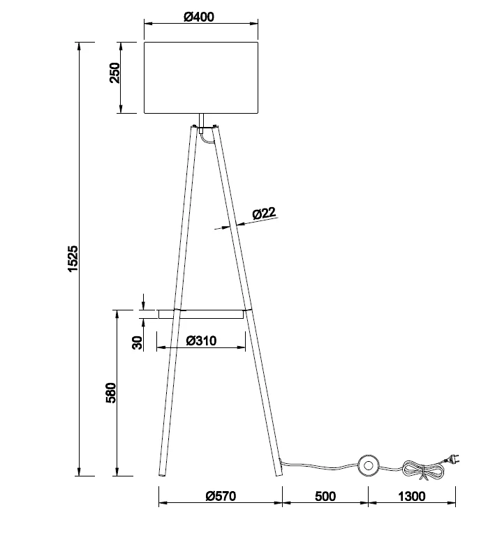 Trio Leuchten R41561065 COLETTE - Stojací lampa s kovovou trojnožkou a textilním stínidlem, 1 x E27, 152cm